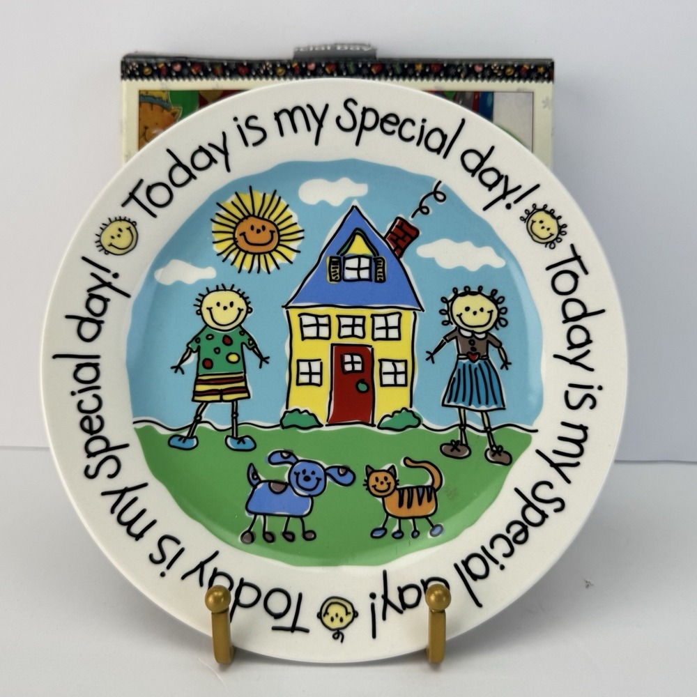 Today is My Special Day Kids Dog Cat Birthday 8" Ceramic‎ Plate Primary Colors